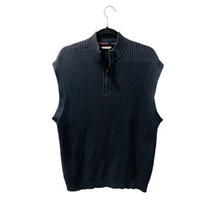 Cutter & Buck Navy Blue Ribbed 1/4 Zip Sweater Vest Men's Size Medium Cotton